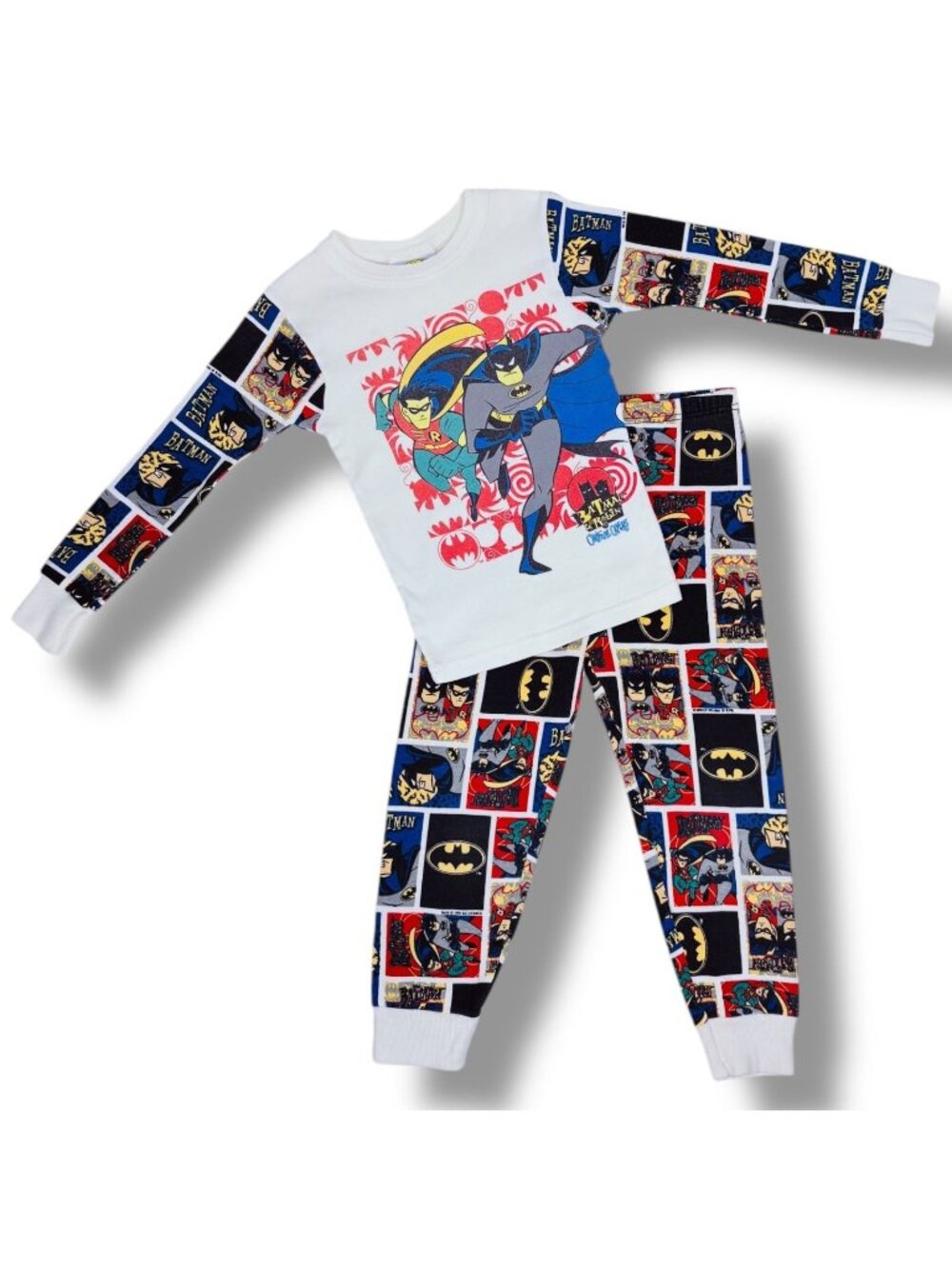 Vintage 1990s 90s Batman Robin AOP Long Sleeve Pajamas PJ Pajama Set 5 - 6